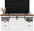 JUMMICO TV Stand with 4 Drawers for 65 Inch TV Farmhouse Entertainment Center with Storage and Sliding Barn Doors Rustic Media TV Console Cabinet with Shelves for Living Room Bedroom (Bright White)