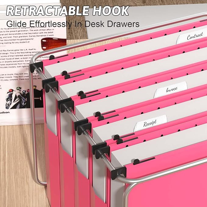 Plastic Hanging File Folders Expanding12 Pack Extra Capacity Hanging File Folder Letter Size2 Inch Expansion Heavy Duty FoldersAdjustable TabsPink Hanging Folders Designed for Bulky Files