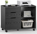 File Cabinet with 3 Drawers Mobile Lateral Filing Cabinet with Open Storage Shelves for Home Office Under Desk Storage Black