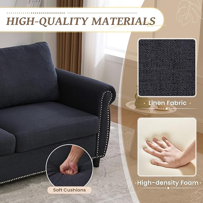 Queen Size Pull Out Sofa Bed 3 in 1 Linen Convertible 3-Seater Sleeper Sofa Bed with Memory Form Mattress Pull Out Couch with Nailhead Trim &amp Roll Arms for Living Room Bedroom Small Space(Grey