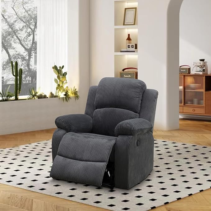 Manual Recliner Chair Reclining Chair Dark Grey Flannel Recliner Armchair for Living Room