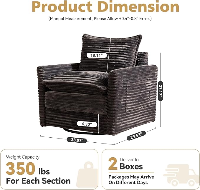 360° Swivel Chair Rocking Chair Nursery with Side Pockets Deep Cushioned Seat Nursery Chair with Steel Structure Base Swivel Chairs for Living Room Bedroom Baby Room