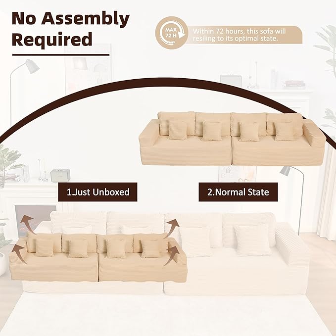 Chaise Lounge Chair Boneless Couch for Living Room and Bedroom Set of Sleeper Couches Reading Chairs Corduroy White