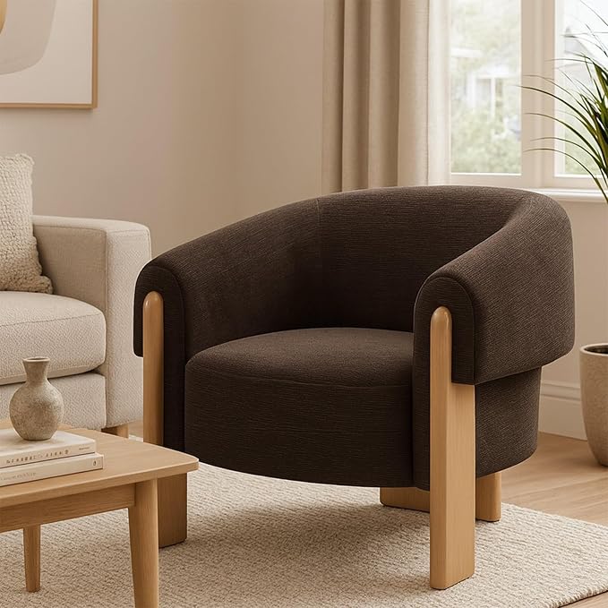 CHERS Mid-Century Modern Accent Chair Upholstered Vintage Living Room Chairs with Wood Legs Luxury Velvet Fabric Green Accent Chair Comfy Lounge Armchair for Reading Nook Bedroom Office (Espresso)
