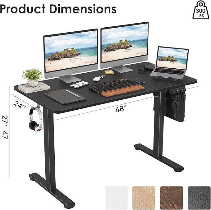 Electric Standing Desk 48 x 24 Inches Height Adjustable Sit Stand Up Desk Home Office Computer Desk Ergonomic Rising Computer Table for Work Home Office (Black)