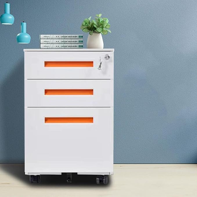 File Cabinet Three Drawer Office Cabinet Removable Short Cabinet with Locking Drawer Cabinet Under Desk Storage Cabinet (Color : Orange)