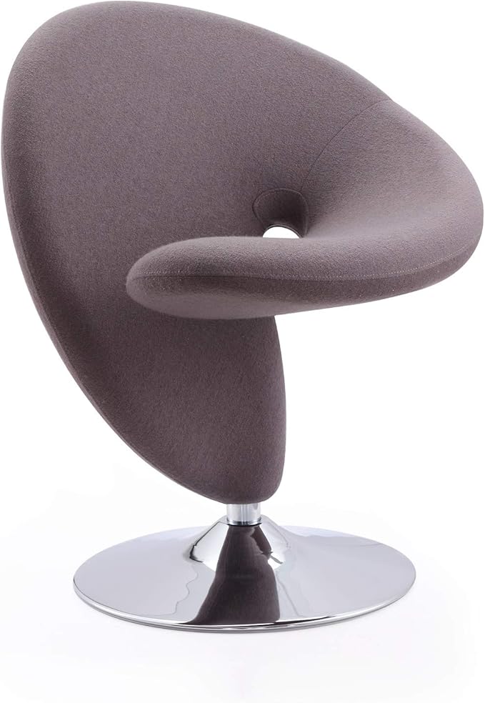 Manhattan Comfort Curl Swivel Accent Chair Set of 2 with 360° Turn Fully Assembled Upholstered in Wool Blend Modern Ergonomic Design with Polished Chrome Base Living Room &amp Office Set of 1 G