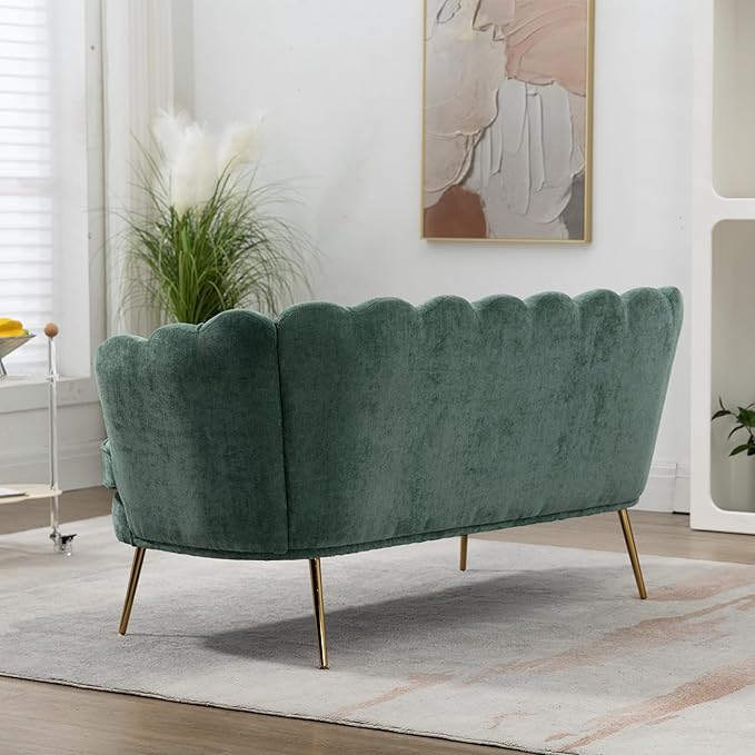 59 Wide Modern Boucle Loveseat Small Sofa Small Mini Room Couch 2-Seater Sofa with Gold Metal Legs for Space Office Studio Apartment Bedroom (Green)