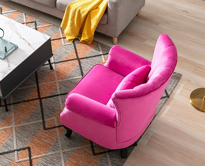 Kmax Rose Accent Chair Velvet Wingback Chair with Pillow Nail-Head Channel Tufted Oversized Club Chair for Living Room Bedroom Guest Room