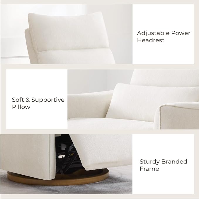 CHITA Swivel Rocker Recliner Chair Power Nursery Glider Recliner Nursery Rocking Chair with Adjustable Power Headrest FSC Certified Solid Wood Base Cream