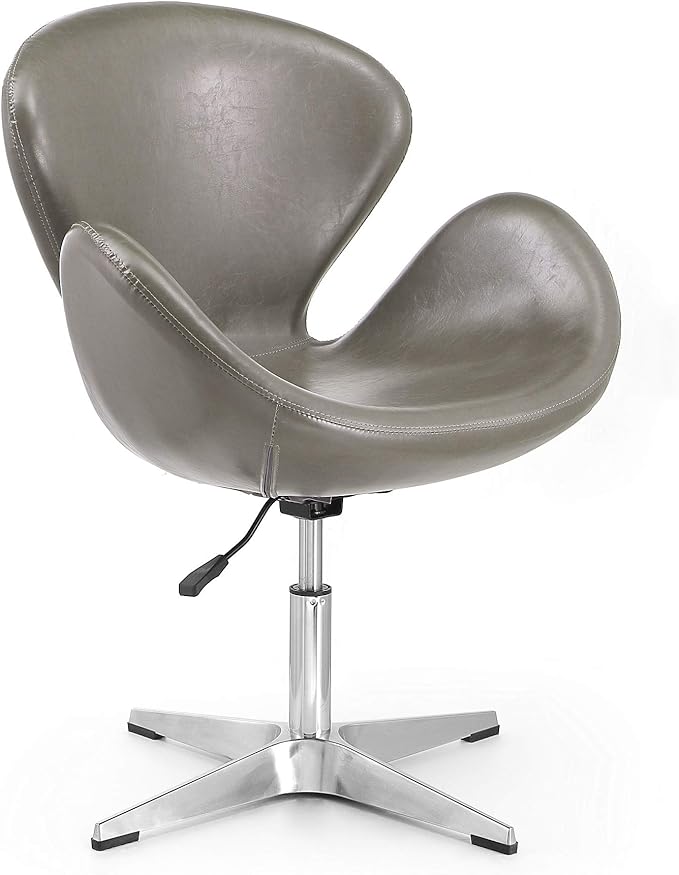 Manhattan Comfort Raspberry Adjustable Swivel Accent Chair Set of 2 with 360° Turn Polished Chrome Base Modern Retro Design Ideal for Living Room and Home Office Pebble Faux Leather