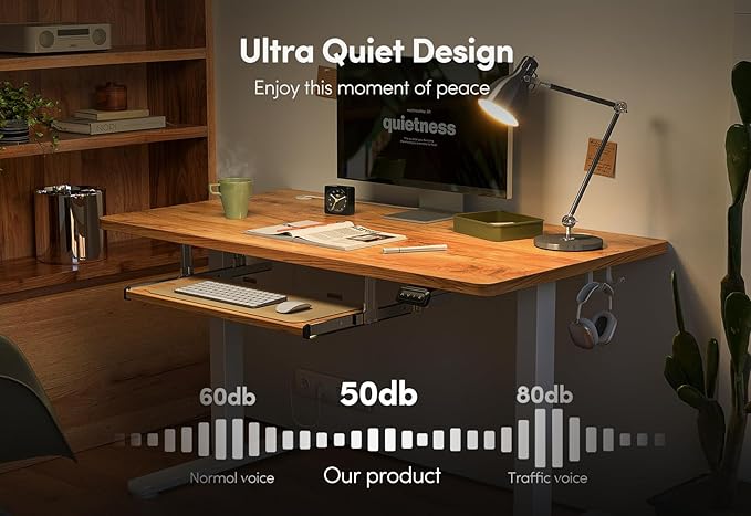 BANTI 48 x 24 Height Adjustable Electric Standing Desk with Keyboard Tray Sit Stand up Desk with Splice Board White Frame/Light Rustic Brown Top