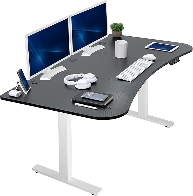 VIVO Electric 63 x 32 in Standing Desk Memory Height Adjustment 1B Series Holds 220 lbs Black Carbon Fiber Top White Frame DESK-KIT-1W1R
