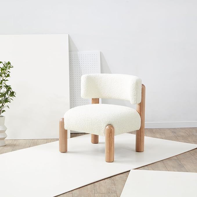 SAFAVIEH Couture Collection Rosabryna Modern Scandinavian Ivory/Natural Faux Shearling Accent Chair (Fully Assembled)
