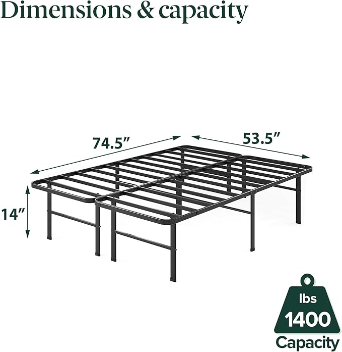 Zinus Rumi 14in Full Metal Bed Frame Quick Assembly SmartBase® Mattress Foundation Heavy Duty Sturdy Steel with No Box Spring Needed Eco-Friendly Packaging Black