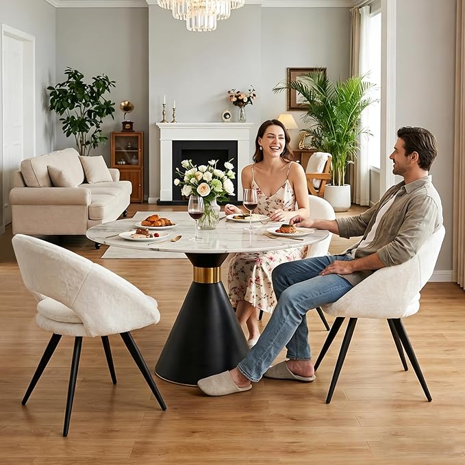 Modern Dining Chairs Set of 2 Upholstered Kitchen Chairs Dining Room Chairs Comfortable Side Accent Chairs with Curved Back for Kitchen Living Room Restaurant (White2)