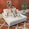 65 Oversized Chaise Lounge Chair Indoor Upholstered Sofa Bed with Pillows &amp 2 Cup Holders Sleeper Couch Comfy Corduroy Recliner Chair for Living Room Movie Room Bedroom White