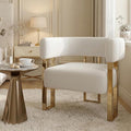 Cream Velvet Barrel Chair Gold Leg Accent Chair for Bedroom Upholstered Accent Seat for Living Room Bedroom Dressing Vanity Area