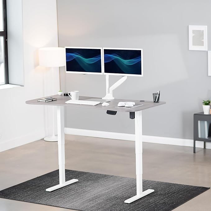 VIVO Electric 63 x 32 in Standing Desk Memory Height Adjustment 176 lb Frame Support 2E Series Dark Gray Top White Frame DESK-KIT-2EWG