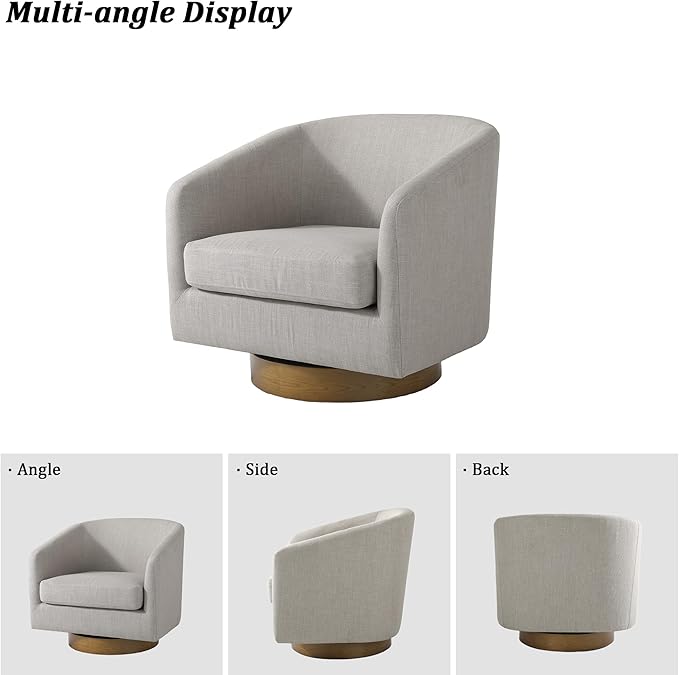 Swivel Barrel Chair Modern Round PU Leather Accent Armchair for Living Room Bedroom Oversized Comfy Club Reading Chairs for Adults (Fabric Khaki Set of 2)