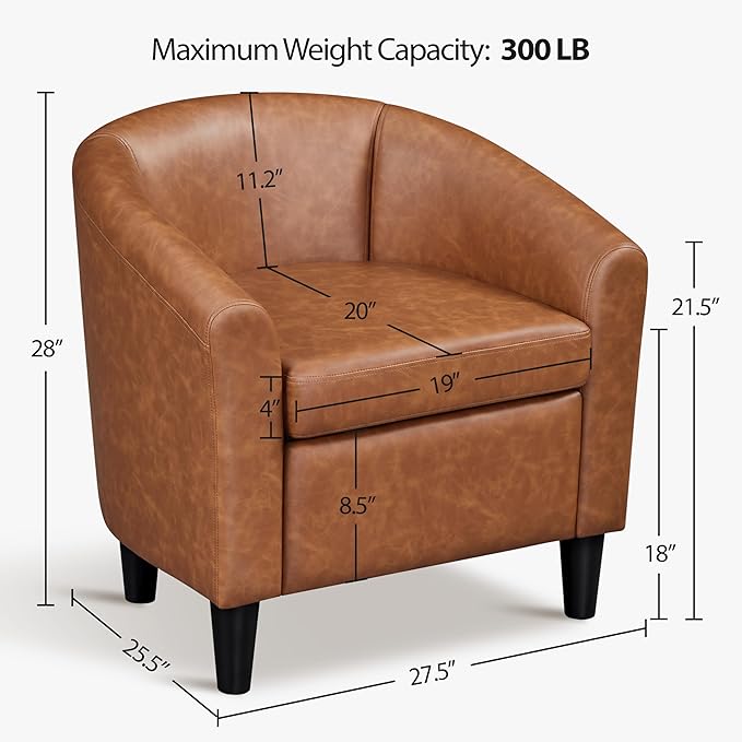 Topeakmart Leather Accent Chair PU Leather Modern Barrel Chair Club Armchair with Soft Padded for Living Room Bedroom Brown Set of 2