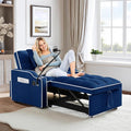 3-in-1 Convertible Sleeper Sofa Bed Chair with Cup Holders &amp Phone Holder Futon Chair Bed with Pull Out Couch Adjustable Backrest Modern Velvet Chaise Lounge Living Room Bedroom (Navy Blue 35.4