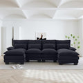 U Shape Sectional Sofa Cloud Couch Modern Chenille Comfy Modular Sofa 4 Seat Upholstery Sleeper Sofa with Double Chaise for Living Room Bedroom Black