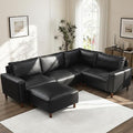 KEIKI PU Leather Sectional Couch Sofa Set with Ottoman Luxury 5 Seater U-Shaped Sleeper Cloud Couches Bed Comfy Modular Convertible L-Shaped Sofabed for Office Living Room Easy Assembly Black
