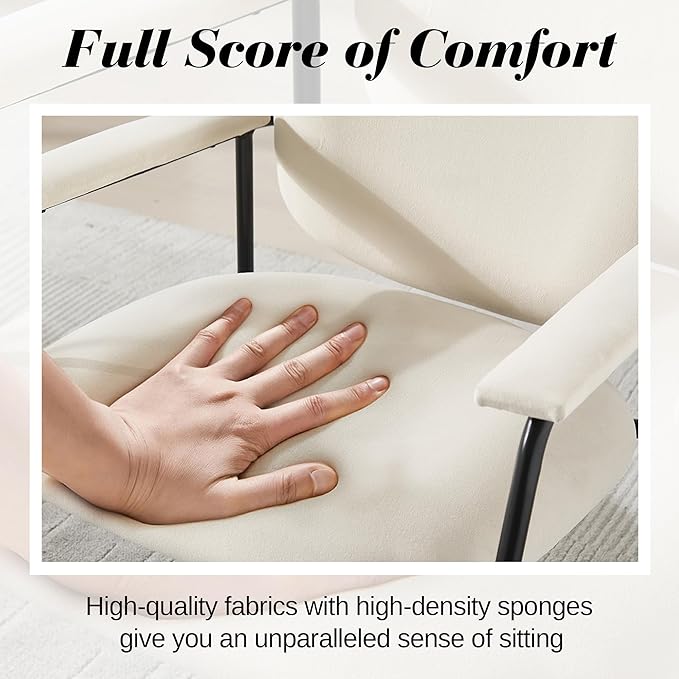 Accent Chair Set of 2 Velvet Upholstered Armchair Reading Side Chair Comfy Living Room Chair with Black Metal Legs for Bedroom Waiting Room Beige