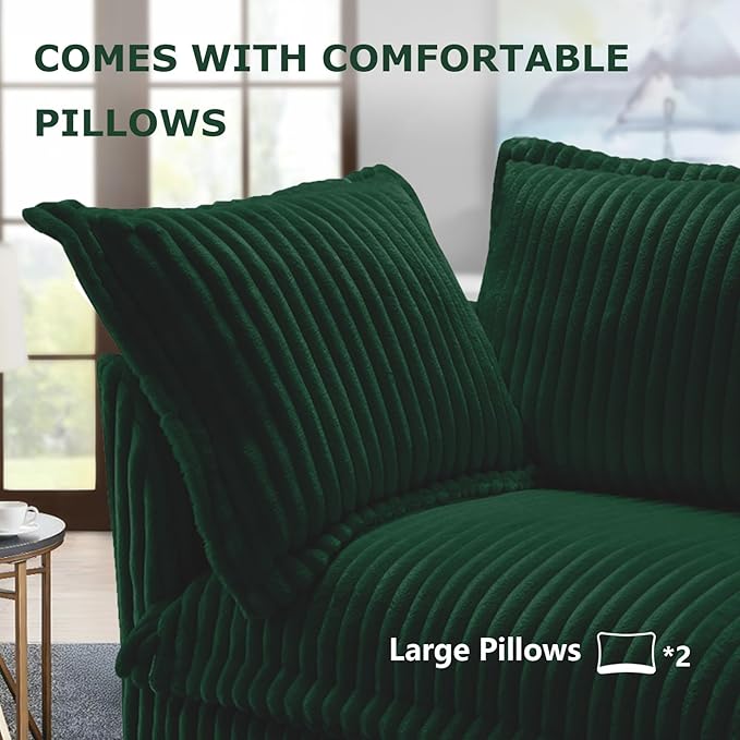 49''W Corduroy Chaise Lounge Chair Indoor Oversized Upholstered Sleeper Sofa with Movable Ottoman and 2 Pillows Removable Sofa Cover for Living Room Home Theater Apartment(Green)