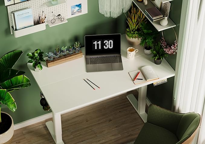 Seang Electric Standing Desk Adjustable Height Stand up Desk with 3 Memory Presets 48x24 Inch Sit Stand with Splice Board for Home Office Computer Workstation White Frame/White Top