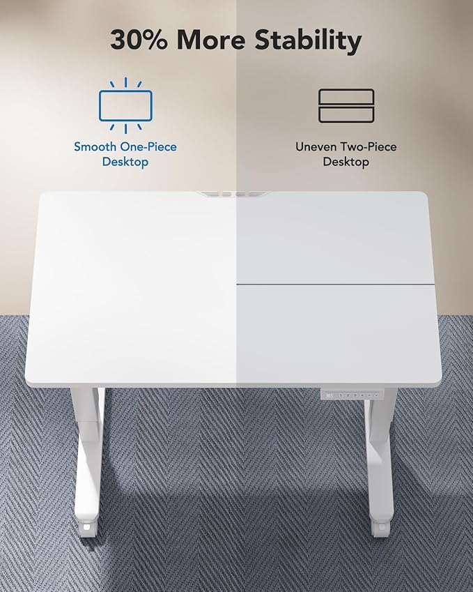 HUANUO Electric Small Standing Desk 35 x 20 Whole Piece Desktop Adjustable Height Computer Desk 4 Height Memory Settings Sit Stand Up Desk for Home Office White