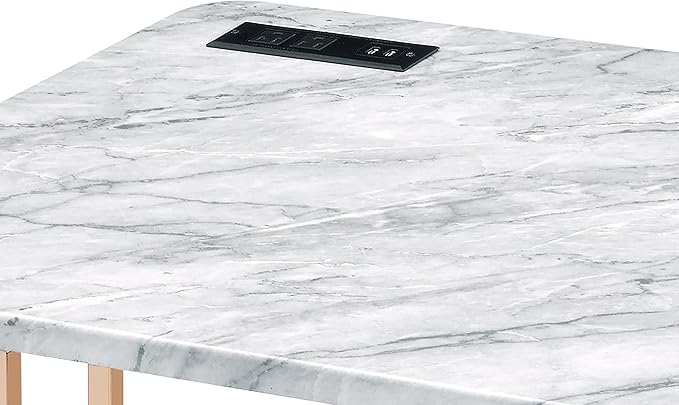 HOMES: Inside + Out Sevehills Modern Metal 48 in. Writing Desk with USB Port for Home Office White and Gold