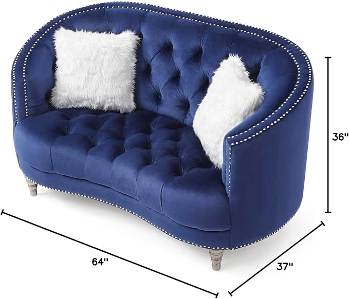 Glory Furniture Dania Velvet Upholstered Loveseat in Blue