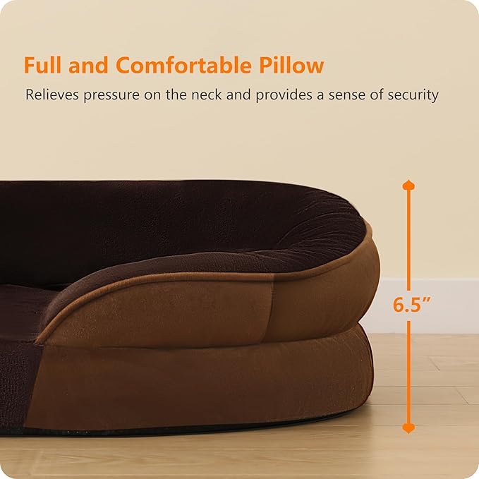 Dwanton Orthopedic Dog Bed for Large Dogs with Gel Memory Foam Waterproof Dog Sofa Washable Pet Bed with Four Sided Bolster Cushion Removable Cover &amp Non-Slip Bottom 42 Brown