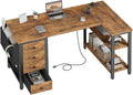DLisiting L Shaped Computer Desk with Drawers - 47 Inch Corner Office Reversible Desk with Storage Shelves Power Outlet Home Office Desks L-Shaped with Fabric Drawer for Teen Girls Rustic Brown