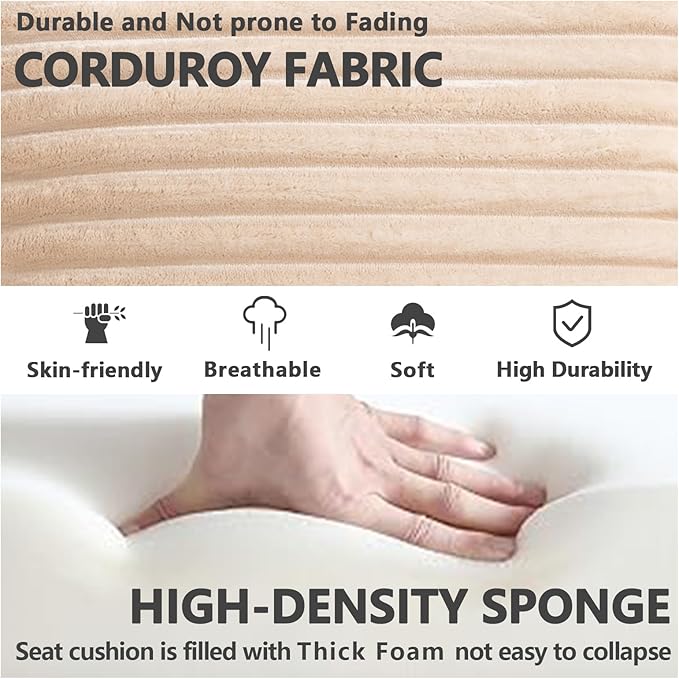 45 Oversized Round Chair Boneless Reading Chair with Comfy Pillow for Living Room Circle Cloud Chair for AdultsCorduroy Memory Foam Large Seat No Assembly Required (Beige)
