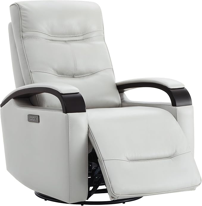 CHITA Genuine Leather Power Swivel Glider Rocker Recliner FSC Certified Mid Century Modern Recliner Chair for Adults Adjustable Power Headrest for Nursery and Living Room Creamy Grey