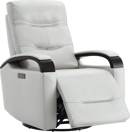 CHITA Genuine Leather Power Swivel Glider Rocker Recliner FSC Certified Mid Century Modern Recliner Chair for Adults Adjustable Power Headrest for Nursery and Living Room Creamy Grey