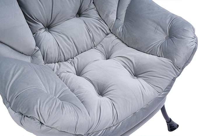 Modern Cotton Fabric Lazy Chair Accent Lounge Chair with Armrests &amp Side Pocket Comfortable Living Room Furniture for Adults