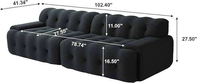 102.4inch Modular Sectional CouchOversized Loveseat Sofa 3D Mesh Fabric Comfy Cloud Sofa Couches Curved Couch for Living Room Office ApartmentNo Assembly Required (Black 102.4)