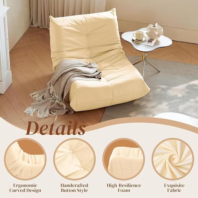 Luxury Accent Chair Microfiber Comfy Chair with Button-Tufted Details Armless Lounge Chair Modern Living Room Furniture for Bedroom Apartment &amp Gaming Room (Beige)