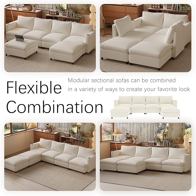 123 Modular Sectional Sofa Couch Convertible U Shaped Sectional Couches with Storage Ottoman 6 Seat Modern Sofa Set for Living Room and Office Beige