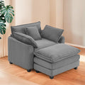 Furniliving Oversized Accent Chair with Ottoman Luxury Corduroy Single Sofa Upholstered Deep Seat Chaise Lounge with Pillows for Living Room Bedroom Apartment Grey
