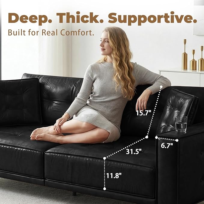 92 King Pull Out Sofa Bed PU Leather Convertible Sleeper Couch with Tufted Design Oversized 4-Seater Modern Mid Century Sectional Couch for Living Room Small Spaces Black