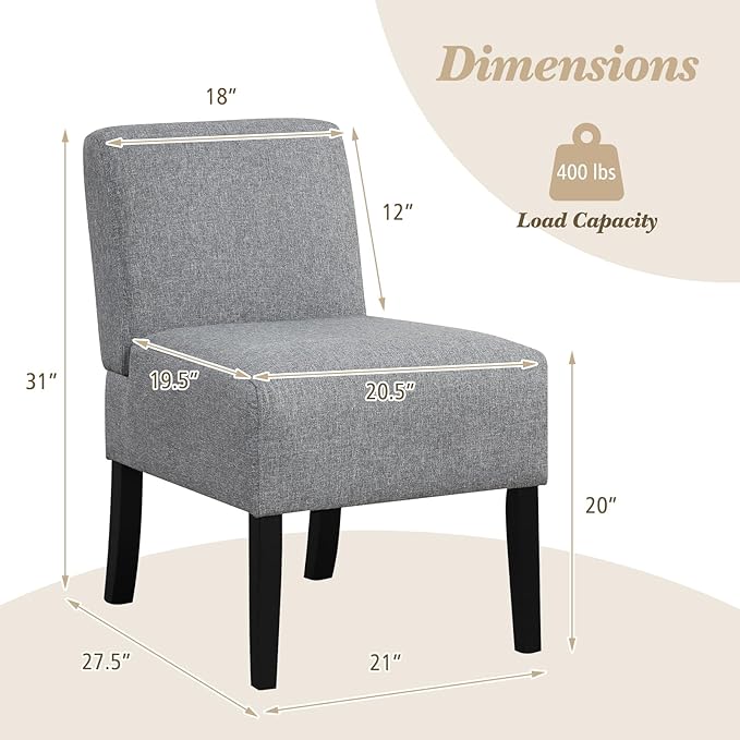 Giantex Armless Accent Chair Set of 4 Upholstered Living Room Chair with Rubber Wood Legs Modern Slipper Side Chair Reading Chair for Living Room Bedroom Waiting Room Office Small Spaces Grey