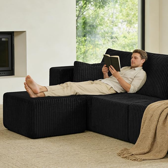 Modular Sectional Sofa Ottoman for Couch Boneless Sectional Couch Ottoman for Living Room Bedroom Apartment Office No Assembly Require Black