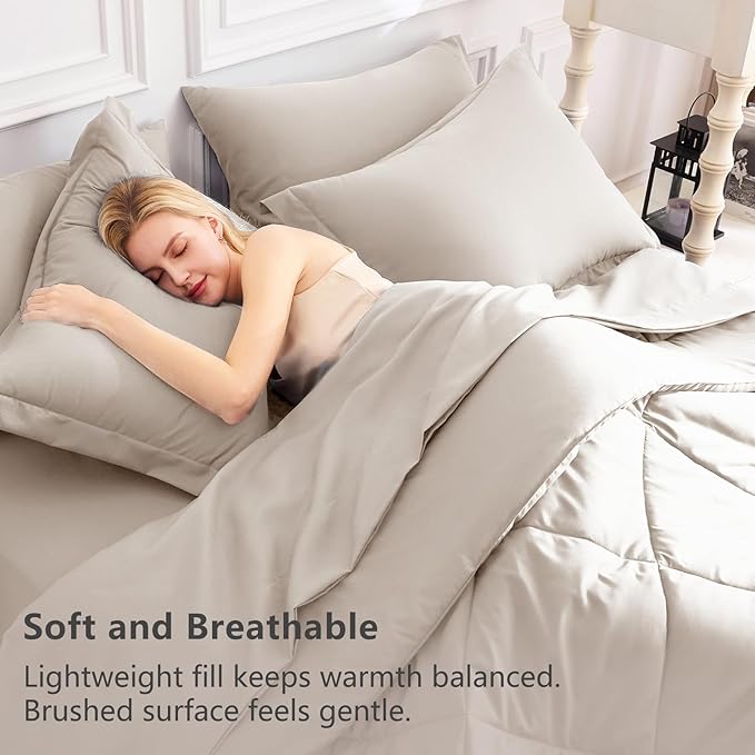 CozyLux Queen Comforter Set Linen - Bed in a Bag Queen Size 7 Pieces Luxury Soft Bed Set for All Seasons Bedding Set with Down Alternative Comforter Sheets Pillowcases &amp Shams