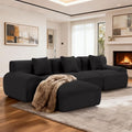 120 Modular Boneless Couch Cloud Couch Sectional Couches for Living Room with Ottoman Modern L-Shaped Modular Sectional Sofa with Deep Seat Corduroy 3-Seater Sleeper Sofas for Living Room (Black)