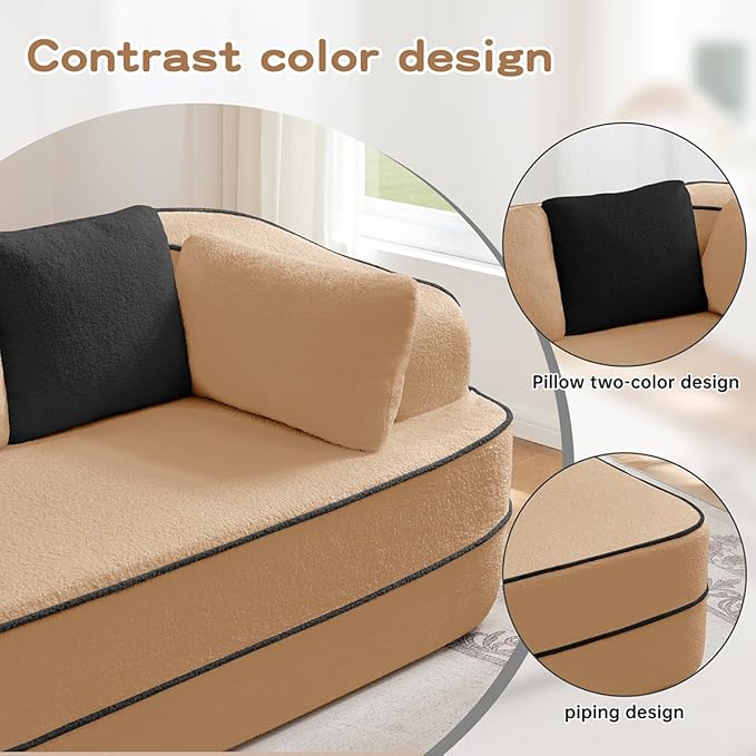 Boneless Sectional Couch with Memory Foam &amp Deep Seat Modular Sectional Sofa with Teddy Fabric for Living Room Cloud Couch with Facing Chaise No Assembly Required (Camel3 seat Right L)
